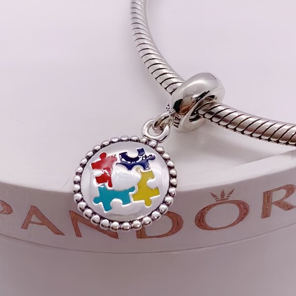 Pandora Autism Awareness Puzzle Dangle Pendant Charm S925ALE - Picture 1 of 2